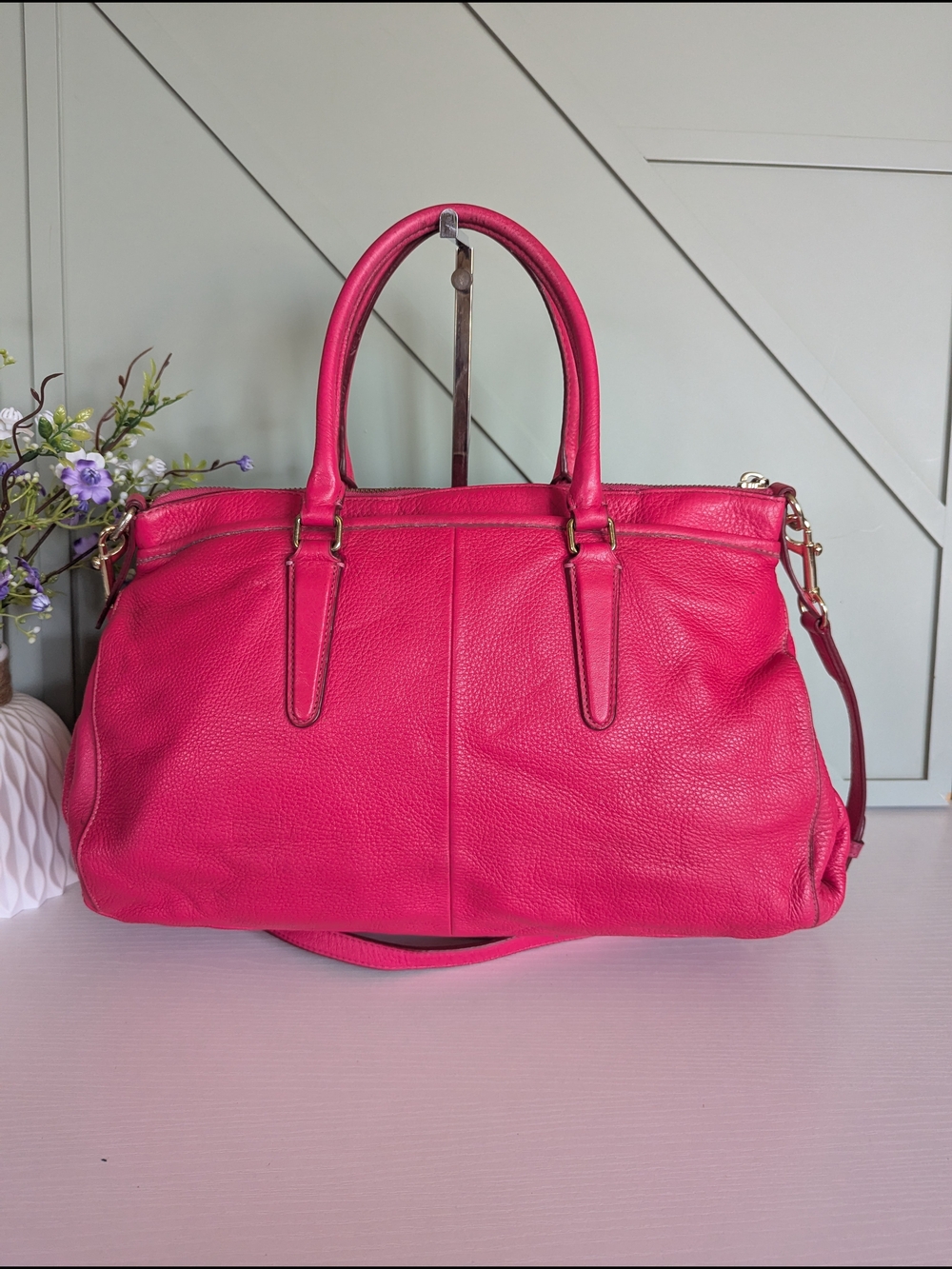 Coach Pink Leather Satchel with Removable Crossbody Strap - Picture 4 of 13